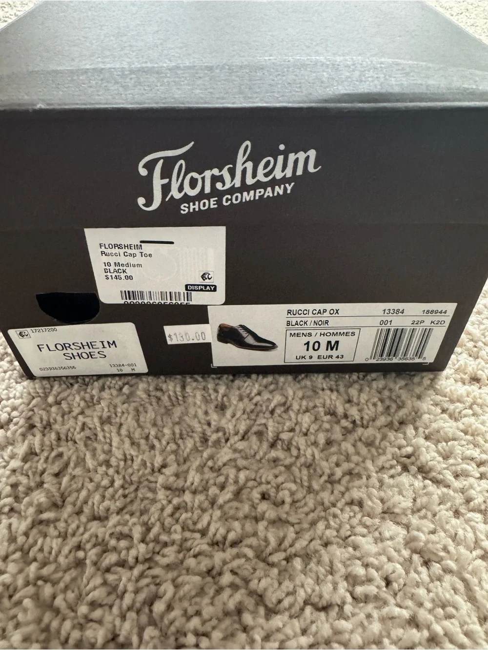 Florsheim Black Leather Cap-Toe Derby Dress Shoes
